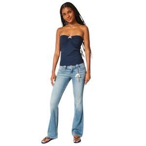 Hollister Ultra LowRise Medium Wash Embroidered Florals Bootcut Jeans 4L W27Long